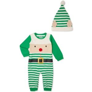 Holiday Time Baby Romper and Hat Christmas Set
